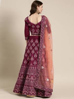 Pink embroidered art silk unstitched ghagra choli 2