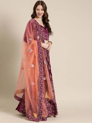 Pink embroidered art silk unstitched ghagra choli 3