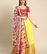 Yellow embroidered Net unstitched ghagra choli