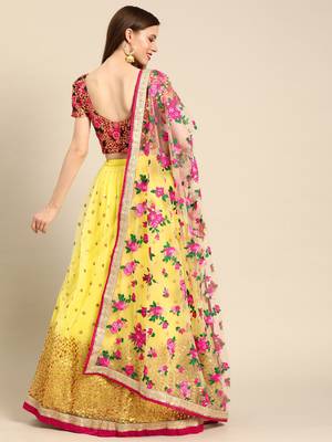 Yellow embroidered Net unstitched ghagra choli 2