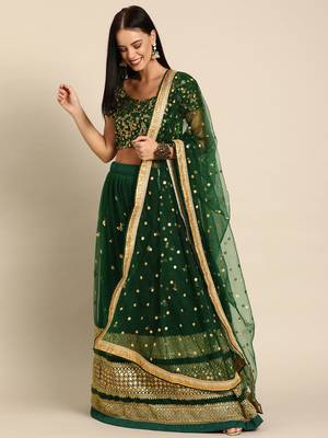 Green embroidered Net unstitched ghagra choli 1