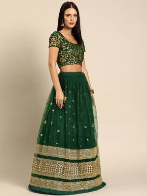 Green embroidered Net unstitched ghagra choli 3