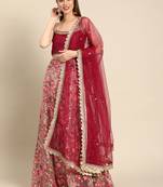 Pink embroidered Net unstitched ghagra choli