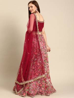 Pink embroidered Net unstitched ghagra choli 2