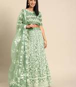 Green embroidered Net unstitched ghagra choli