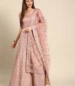 Peach embroidered art silk unstitched ghagra choli