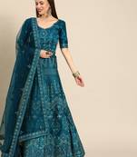 Blue embroidered art silk unstitched ghagra choli