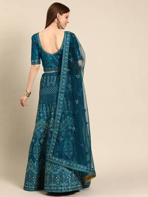 Blue embroidered art silk unstitched ghagra choli 2