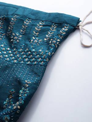 Blue embroidered art silk unstitched ghagra choli 4