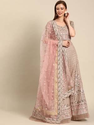 Beige embroidered Georgette unstitched ghagra choli 1