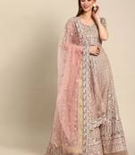 Beige embroidered Georgette unstitched ghagra choli