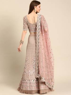 Beige embroidered Georgette unstitched ghagra choli 2
