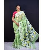 Olive Green Weaving Work Cotton Silk Jamdani Saree Without Blouse
