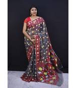 Grey Weaving Work Cotton Silk Jamdani Saree Without Blouse