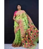 Green Weaving Work Cotton Silk Jamdani Saree Without Blouse