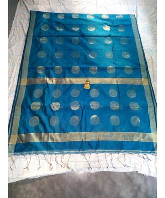 Turquoise Weaving Work Cotton Silk Handloom Saree With Blouse 1