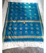 Turquoise Weaving Work Cotton Silk Handloom Saree With Blouse