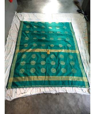 Teal Weaving Work Cotton Silk Handloom Saree With Blouse 1
