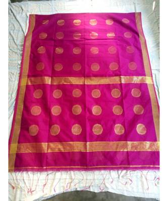 Magenta Weaving Work Cotton Silk Handloom Saree With Blouse 1