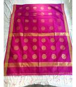 Magenta Weaving Work Cotton Silk Handloom Saree With Blouse