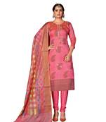 Women'S Peach Heavy Banarasi Jacquard Semi-Stitched Dress Material