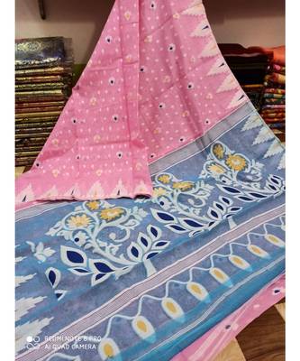 Pink Weaving Work Cotton Silk Jamdani Saree Without Blouse 1