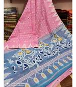 Pink Weaving Work Cotton Silk Jamdani Saree Without Blouse