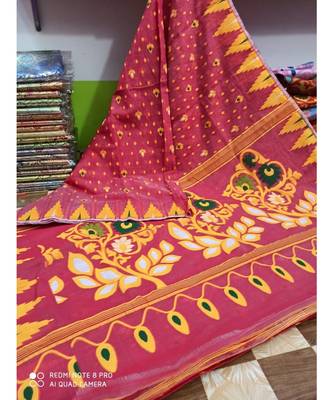 Magenta Weaving Work Cotton Silk Jamdani Saree Without Blouse 1