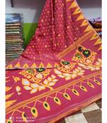 Magenta Weaving Work Cotton Silk Jamdani Saree Without Blouse