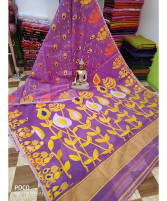 Purple Weaving Work Cotton Silk Jamdani Saree Without Blouse 1