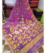 Purple Weaving Work Cotton Silk Jamdani Saree Without Blouse