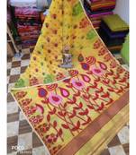 Yellow Weaving Work Cotton Silk Jamdani Saree Without Blouse