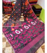 Grey Weaving Work Cotton Silk Jamdani Saree Without Blouse