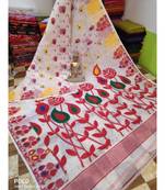 White Weaving Work Cotton Silk Jamdani Saree Without Blouse