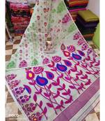 White Weaving Work Cotton Silk Jamdani Saree Without Blouse