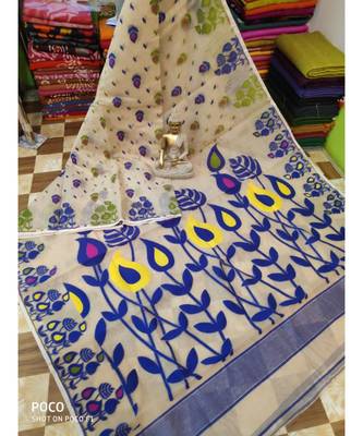 Off White Weaving Work Cotton Silk Jamdani Saree Without Blouse 1