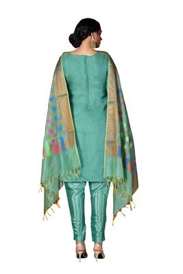 Women'S Turquoise Heavy Banarasi Jacquard Semi-Stitched Dress Material 3