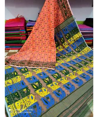 Orange Weaving Work Cotton Silk Jamdani Saree Without Blouse 1
