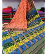 Orange Weaving Work Cotton Silk Jamdani Saree Without Blouse