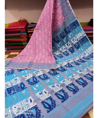 Pink Weaving Work Cotton Silk Jamdani Saree Without Blouse 1