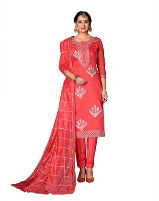 Kimisha Women's Pastel Red Modal Cotton Dress Material With Innar 1