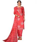 Kimisha Women's Pastel Red Modal Cotton Dress Material With Innar