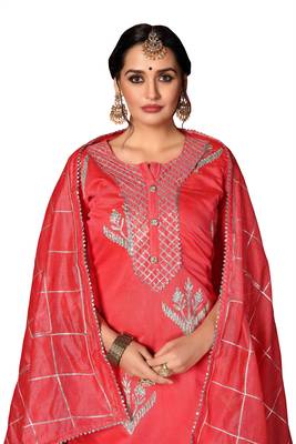 Kimisha Women's Pastel Red Modal Cotton Dress Material With Innar 2