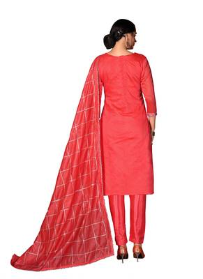 Kimisha Women's Pastel Red Modal Cotton Dress Material With Innar 3