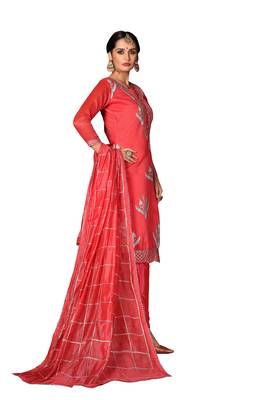 Kimisha Women's Pastel Red Modal Cotton Dress Material With Innar 4