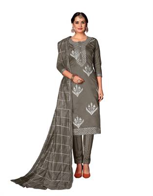 Women'S Grey Modal Cotton Dress Material With Innar 1
