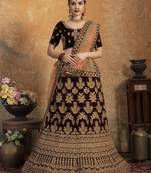 Maroon Embroidered Velvet Semi Stitched Lehenga