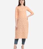 Peach printed cotton long-kurtis