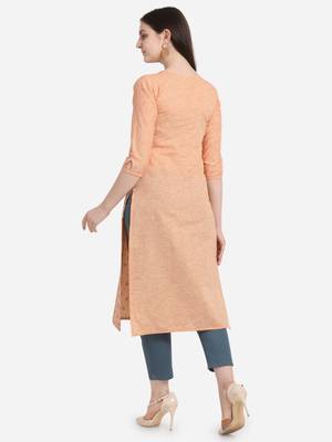 Peach printed cotton long-kurtis 2