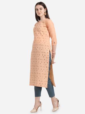 Peach printed cotton long-kurtis 3